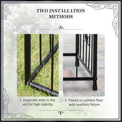 Outsunny Metal Garden Arbor Arch with Double Doors, 2 Side Planters, Climbing Vine Frame, Black - QUORE