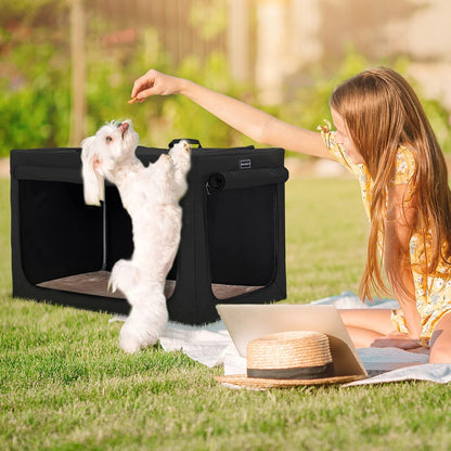 Petsfit Hondenkrat, stevig frame en ventilatierooster, grote hondenkist voor autoreizen, fleece mat rolgordijn hondendrager voor middelgrote tot grote honden