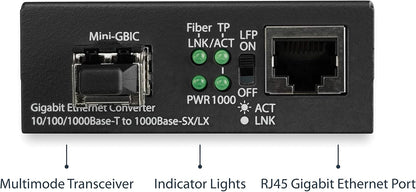 StarTech.com Multimode (MM) LC glasvezel mediaconverter voor 10/100/1000 netwerk - 550m - Gigabit Ethernet - 850nm - met SFP transceiver (MCM1110MMLC)