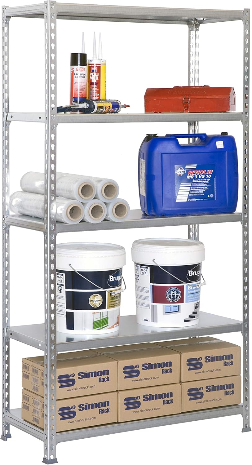 Simon Rack Stellingkast Metaal, 2000x1000x500 mm, Buigpunt 180, 5 Verstelbare Niveaus, Metalen Planken, Robuust Opslagrek voor Garage, Kelder en Werkplaats, Grijs – SimonClick