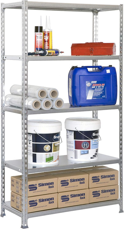 Simon Rack Stellingkast Metaal, 2000x1000x500 mm, Buigpunt 180, 5 Verstelbare Niveaus, Metalen Planken, Robuust Opslagrek voor Garage, Kelder en Werkplaats, Grijs – SimonClick