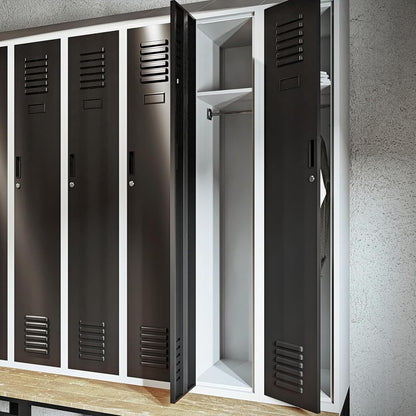 Jan Nowak Cabinet, Metal Locke with Dining Table Bench | Powder Coated, Ventilation Openings | Internal Lockers with Key | Cloakers, Dressing Rooms | 230cm x 60cm x 85cm | Grey-Anthracite - QUORE