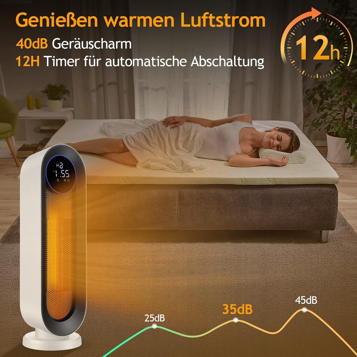 Ventilatorkachel, keramische ventilatorkachel, 2000 W, 3 modi, thermostaat, ventilatorkachel, 12-uurs timer, kantelbeveiliging, 100 graden oscillatie, ruimteverwarming voor thuis en op kantoor, wit,