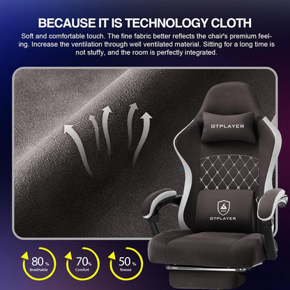 GTPLAYER Gaming Chair with Footrest Fabric Office Chair with Pocket Spring Cushion and Clutch Armrests, Ergonomic Computer Chair with High Back and Lumbar Support, Task Chair, Brown - QUORE