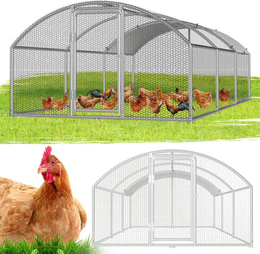 Free Run Chicken Coop 3 x 3 x 2 m Metal Chicken Coop for Small Animals with Safety Lock and Waterproof Cover Dome Roof Outdoor Run for Chickens Bird Cage Plants