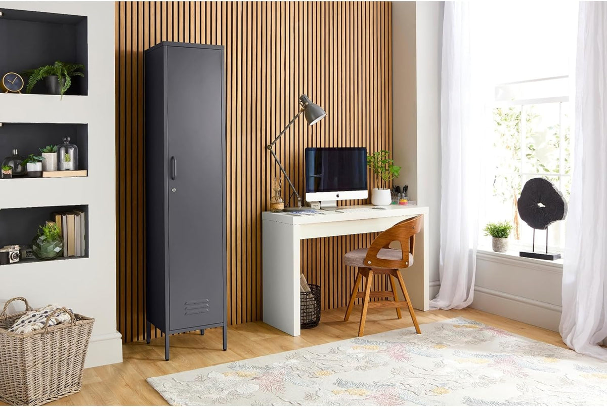 MMT Furniture Metal Locker Cabinet with Lockable Storage Cabinet Slim One Door (Grey, 180cm) - QUORE