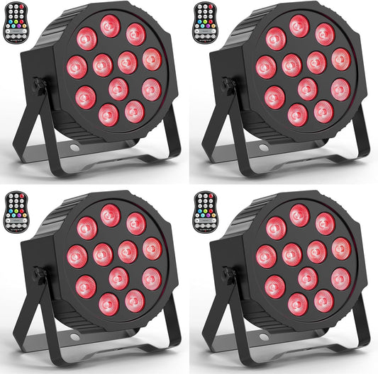 LED Parlicht – Podiumverlichting – DJ Licht – Disco Lamp – Feestverlichting – RGBW 12 LED 7 Kleuren – Draadloos Met Afstandsbediening & 5500mAh Batterij – Set Van 4 Stuks