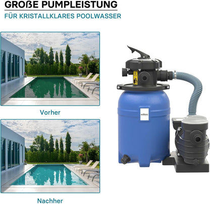 Wiltec zandfiltersysteem 250 W met 14 liter filtertank en zelfaanzuiging 10.000 l/h poolpomp