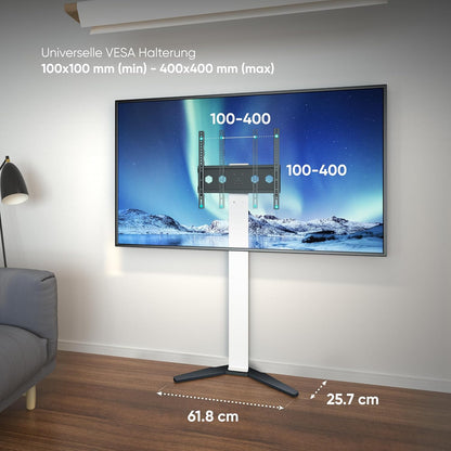 ONKRON TV vloerstandaard voor 26-65 inch beeldscherm tot 35 kg, universele tv-standaard in hoogte verstelbaar, VESA 100 x 100-400 x 400, standaard televisiestatief, wit TS1140-W