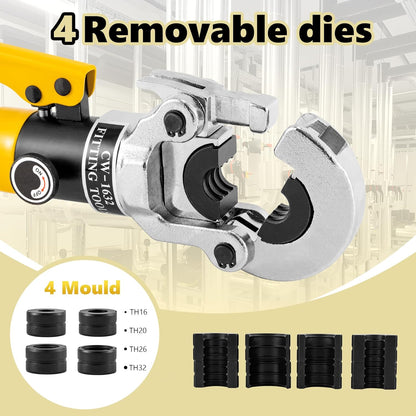 CGOLDENWALL Hydraulische buiskrimptang, met TH16 20 26 32 mm² vormen, met 360° draaibare kop, 16T, voor koper/aluminium kunststof/Pex/PB-buis