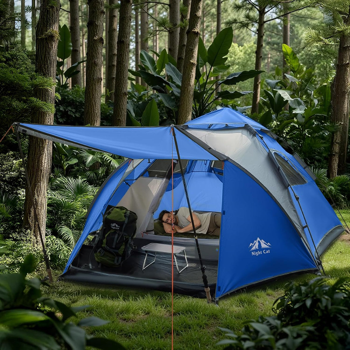 Night Cat Pop Up Tent voor 3 4 Personen: Waterdichte Kampeertent Eenvoudig Op Te Zetten voor Familie festivals Kampeer Picknicks in Tuin Achtertuin Park