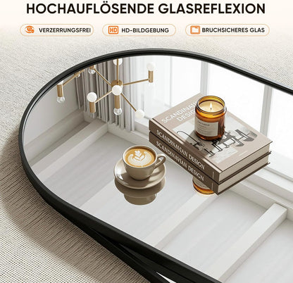 Vloerspiegel – Passpiegel – Staande Spiegel – Wandspiegel – Full-Body Spiegel – 194x87 cm – Aluminium Frame – Onbreekbaar Glas – Zwart – Gebogen Design