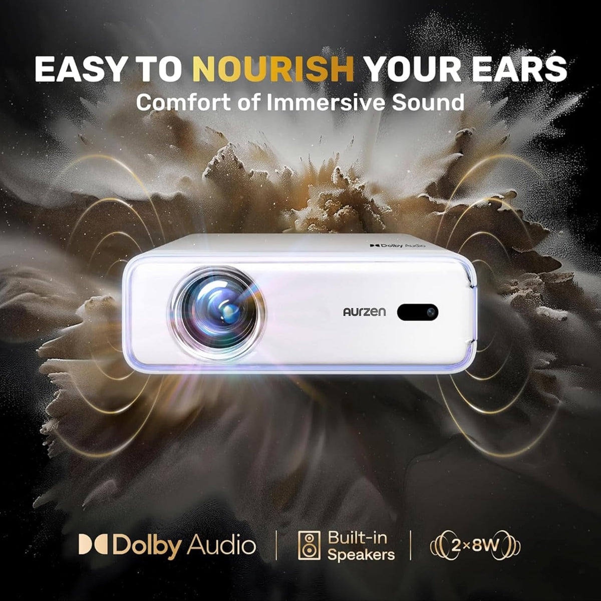 AURZEN Eazze Videoprojector, 4K, officieel, NetfIix, DoIby, Auto Focus/Keystone, HDR10, mini-beamer, wifi, bluetooth, draagbaar, Full HD 1080p, videoprojector