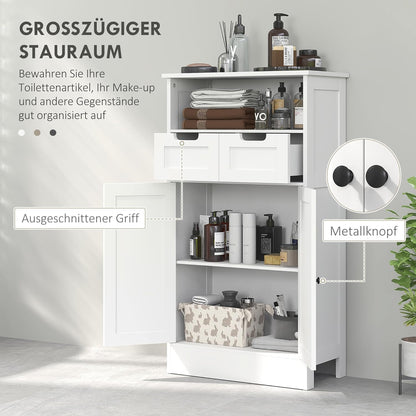 Badkamerkast – Opbergkast – Kast Met Laden – Opbergmeubel – Badkamermeubel – Verstelbare Plank – Waterbestendig MDF 60x30x109 cm Wit - QUORE