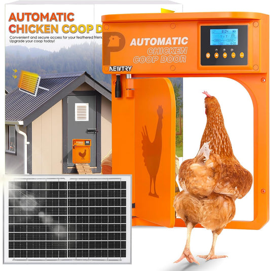 NEWTRY Automatic Chicken Door Opener with Timer and Light Sensor, 10 W, Solar Powered with Remote Control, 40 m - QUORE