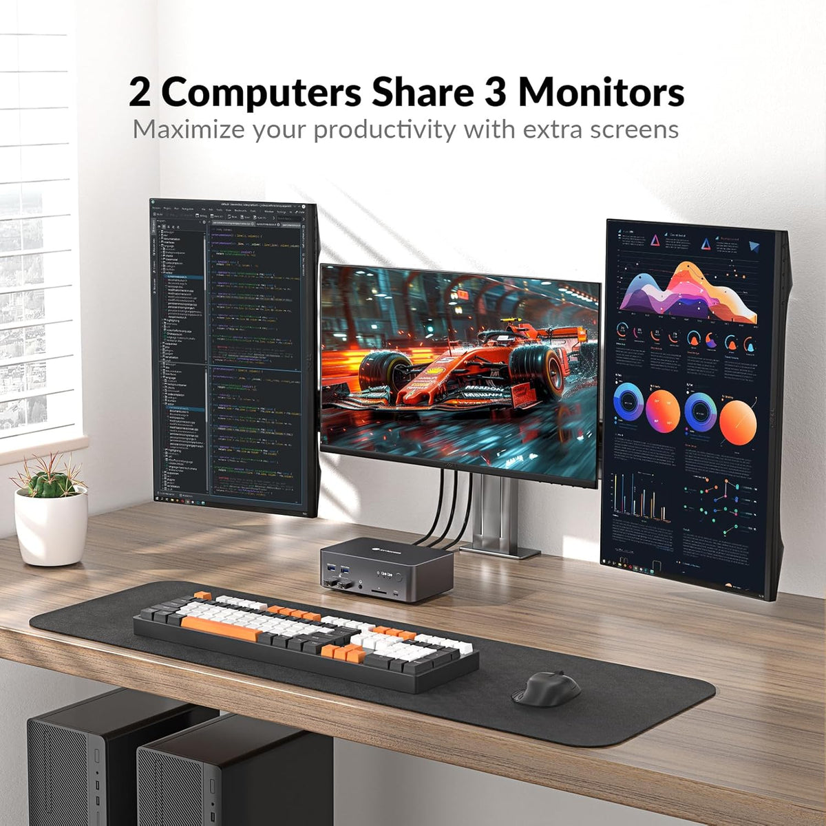 AV Access iDock D23 8K KVM Switch Docking Station for 2 Computers PCs & 3 Monitors, DisplayPort 2.0, 1G Ethernet, USB 3.0, HDCP 2.3, 4K@165/144Hz, 2K@144Hz for Gaming & Home Office