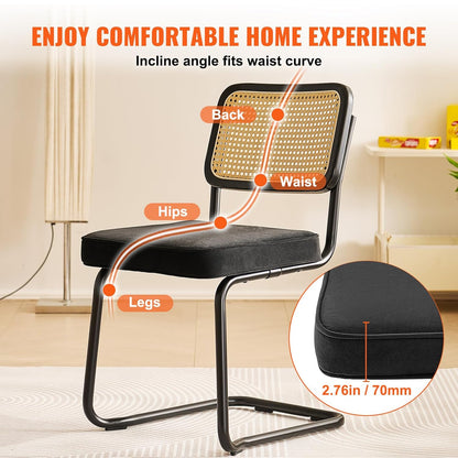 VEVOR Stoel van rotan, fluweel, zwart, 4 stoelen