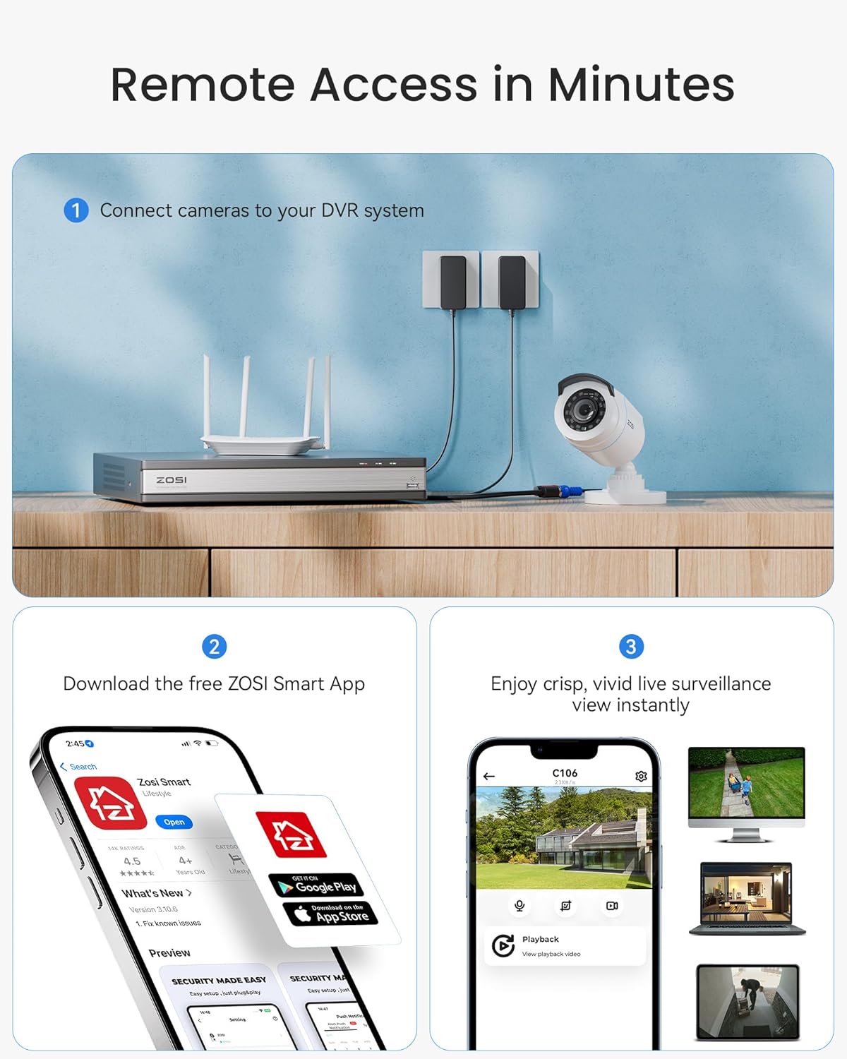 ZOSI IA CCTV-systeem – intelligente detectie van personen/auto, 12 camera's hoek 90°, nacht 24 m, DVR 16 CH + 4 TB