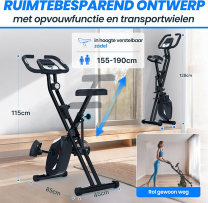 Ultrasport F-Bike Pro Opvouwbare Hometrainer tot 150 KG, met 16 Weerstandsniveaus, Comfortabel Zadel, Extra Stil I Opvouwbare Indoor Hometrainer, Fitnessfietsen, Grijs-Zwart