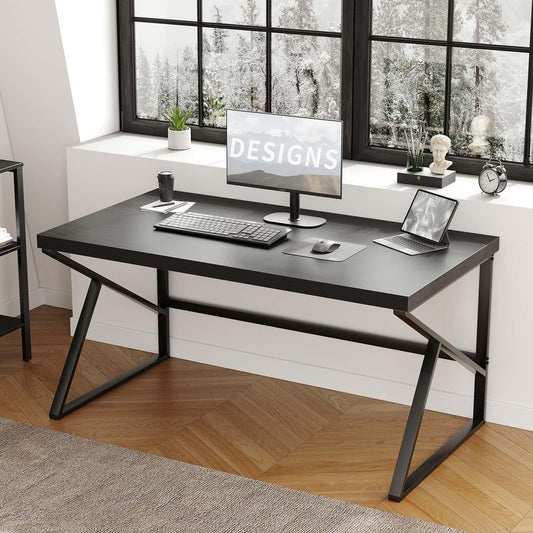 HSH Bureau, computertafel als moderne pc-tafel en bureautafel voor thuiskantoor, van metaal en hout, voor woonkamer, slaapkamer, werkkamer, zwart, 140 cm