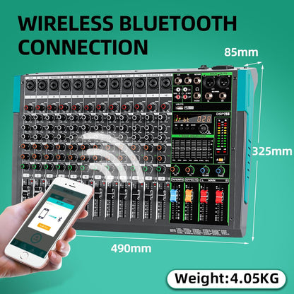 12-Kanaals Audio Mengpaneel – Mixer, Soundboard, Console, Audiomixer – Bluetooth, USB & 99 Reverb Effecten – 48V Fantoomvoeding