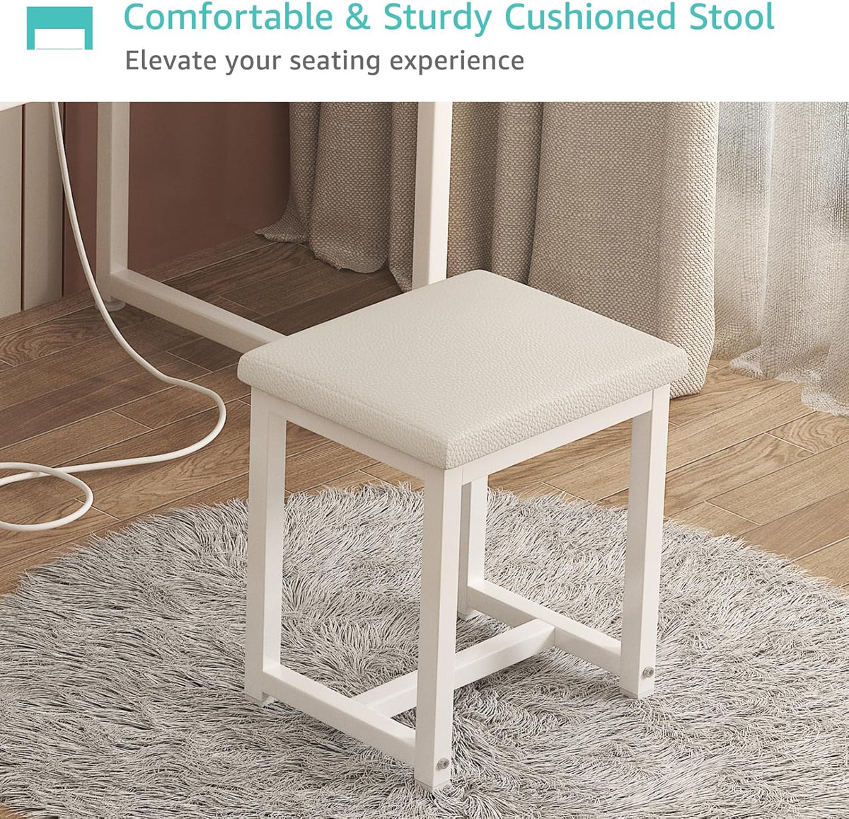 Witte make-uptafel met spiegel en verlichting, make-uptafel set voor kleine meisjes met stoel, make-upcommode met laden en stopcontact voor slaapkamer, klein