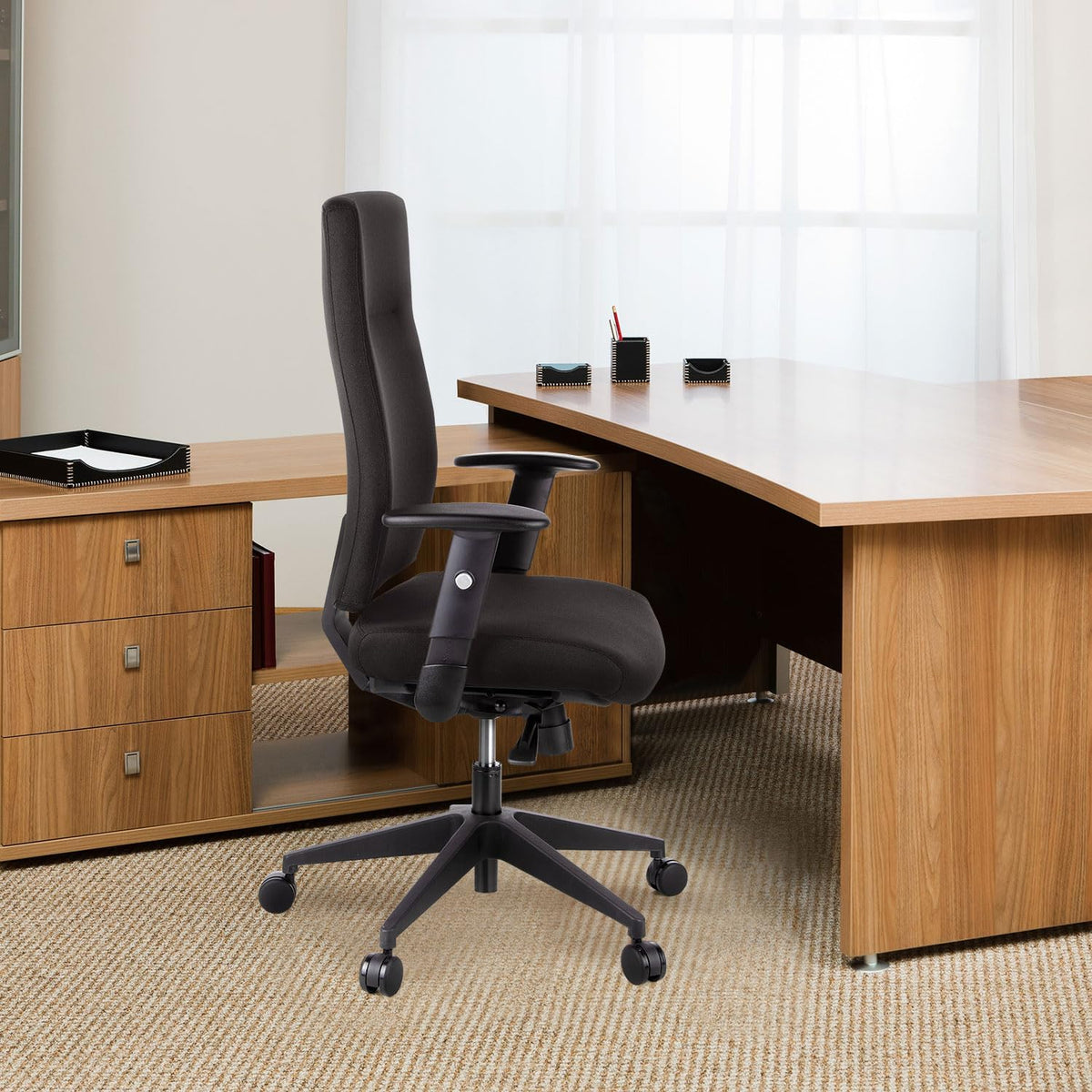 HJH OFFICE 608500 professionele bureaudraaistoel PRO-TEC 300 stof zwart bureaustoel ergonomisch, hoge rugleuning, verstelbare armleuning