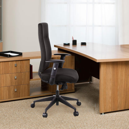 HJH OFFICE 608500 professionele bureaudraaistoel PRO-TEC 300 stof zwart bureaustoel ergonomisch, hoge rugleuning, verstelbare armleuning