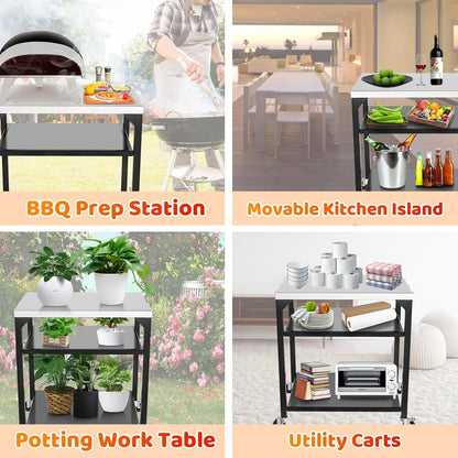 GFTIME Pizza tafelwagen voor Ooni, Ninja Woodfire, Blackstone Griddle, Weber Q, grote rollende keukeneiland-multifunctionele wagen, outdoor grillstandaard, roestvrij staal, grilltafel, grillwagen met