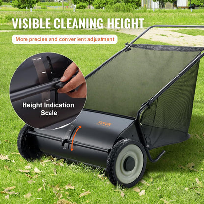 Duwgazonbezem – Tuinveger – Bladveger – Gazonveger – Veegmachine – Grote veegbreedte 66 cm – Robuust stalen frame met 2,1 m³ opvangzak