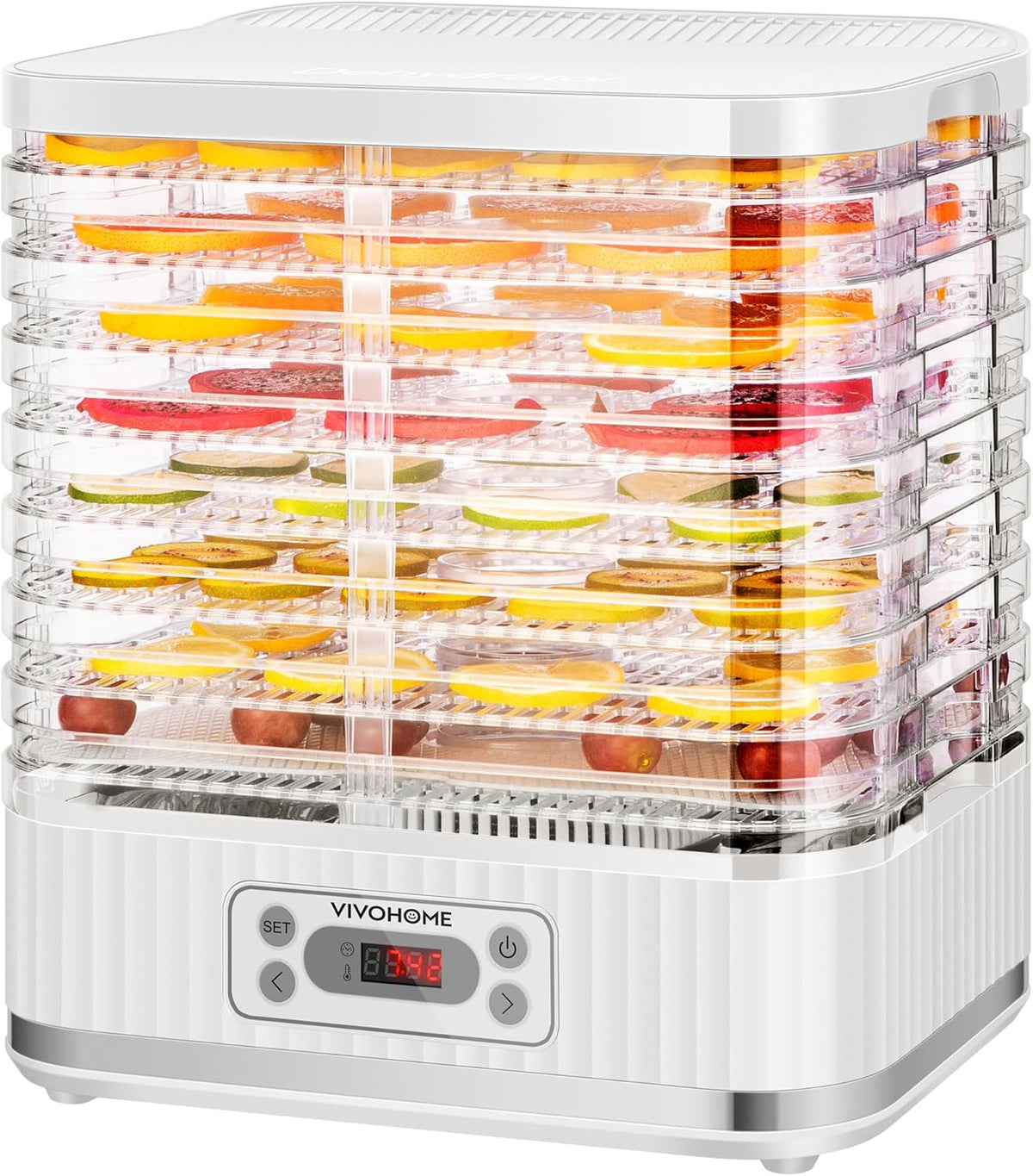 VIVOHOME Elektrische droogautomaat met 8 laden, 400 W droogapparaat met 72-uurs digitale timer en temperatuurregeling voor fruit, groenten, vlees, gedroogd vlees, kruiden, rundvlees, paddenstoelen