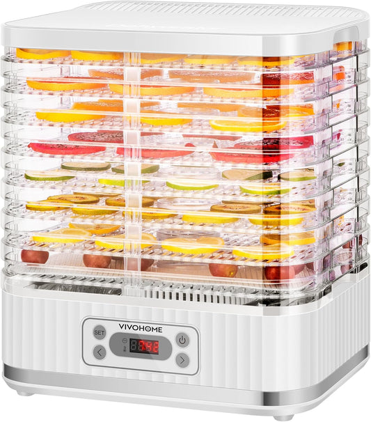 VIVOHOME Elektrische droogautomaat met 8 laden, 400 W droogapparaat met 72-uurs digitale timer en temperatuurregeling voor fruit, groenten, vlees, gedroogd vlees, kruiden, rundvlees, paddenstoelen