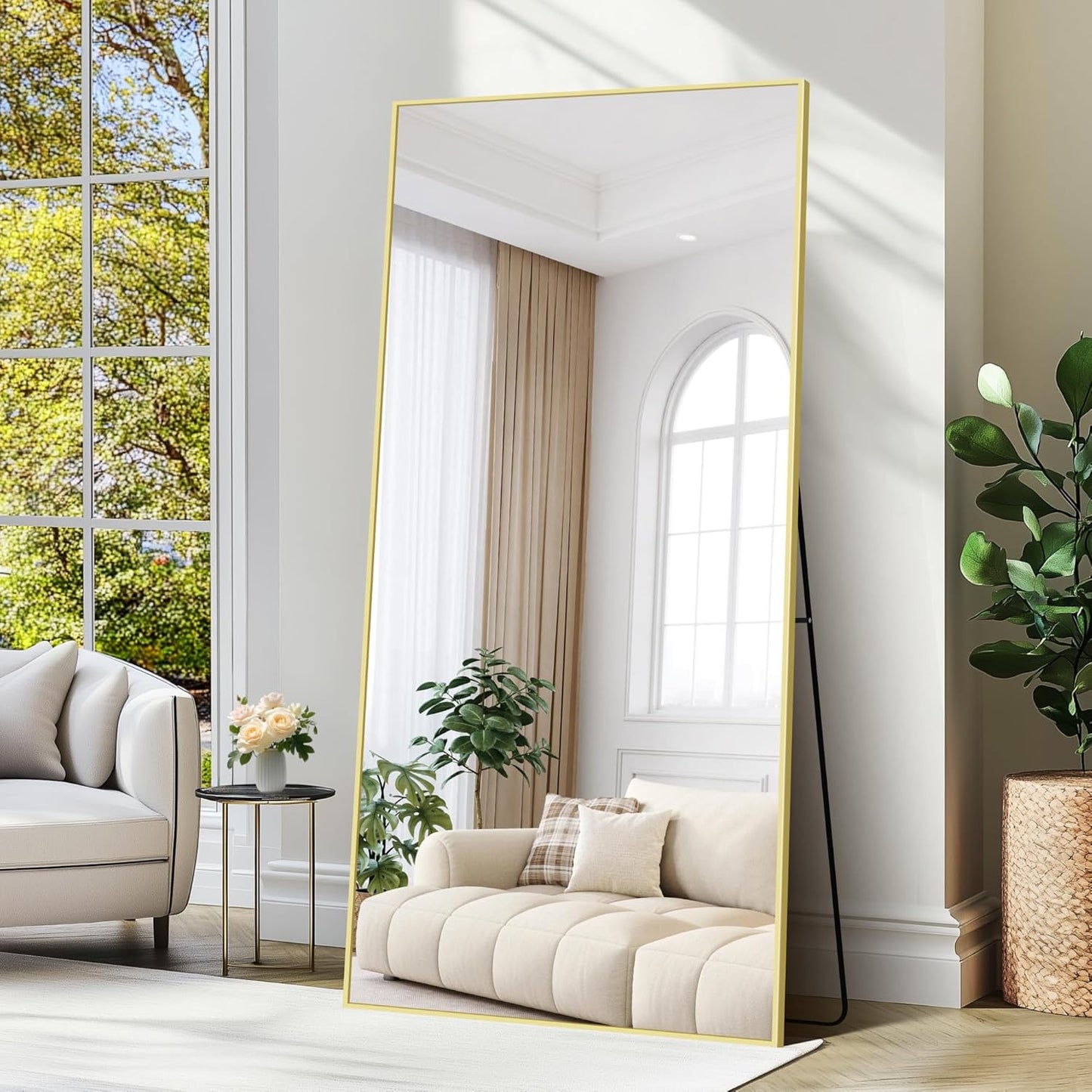 Full-body Spiegel – Vloerspiegel – Wandspiegel – Staande Spiegel – Lichaamsspiegel – 192x85 cm – Gouden Aluminium Frame – Verstelbare Basis