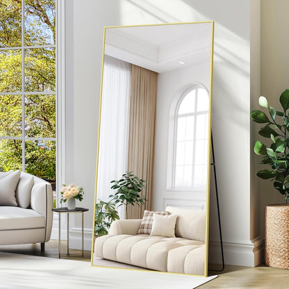 Full-body Spiegel – Vloerspiegel – Wandspiegel – Staande Spiegel – Lichaamsspiegel – 192x85 cm – Gouden Aluminium Frame – Verstelbare Basis