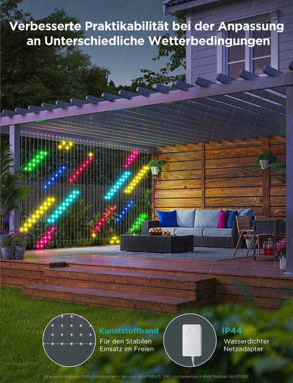 Govee Curtain Lights 2.0, DIY Smart LED-gordijn met GIF, 520 RGBIC-kleurveranderende LED-verlichting, max. IP65 waterdicht, Alexa-compatibel, feestdecoratie (1,5 × 2 m)