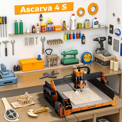 CNC-routermachine, ACMER Ascarva 4S CNC-freesmachine, 70W 24V spindelvermogen, 15,7 x 15,7 x 3,7 inch, 120 W hele machinevermogen voor hout, kunststof, acryl, MDF-snijwerk.
