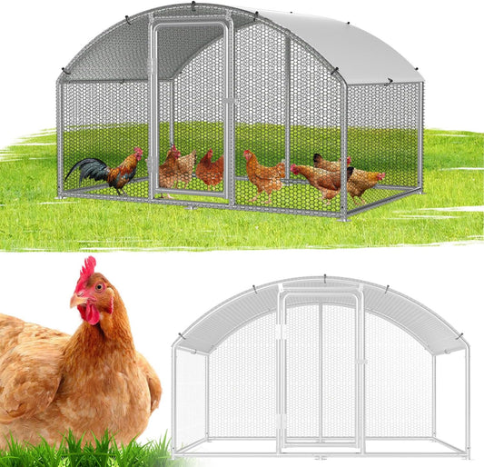 Free Running Hen Hen Hen House 3 x 2 m Metal Cages for Small Animals with Safety Lock and Waterproof Chicken Spout, Domed Roof, Outdoor Run for Chickens, Bird Cage, Plants