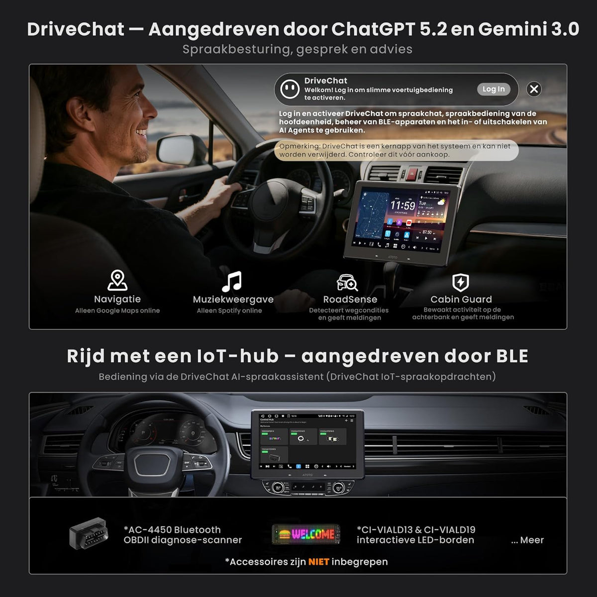 ATOTOZONE X10DG211E 10.1" QLED DAB+ Android Double Din Car Stereo, 8+128G, 4G LTE,Wireless Carplay & Android Auto, AI Voice Assistant, GPS Tracking, Dual Camera inputs & Mic & BT, LRV, 36B-EQ