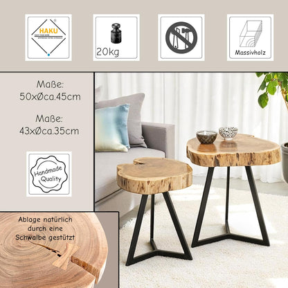 HAKU Bijzettafel acacia, zwart, Massief hout, metaal - Maat: H 50 cm x Ø 45 cm, Stijl: Stedelijk Collectief