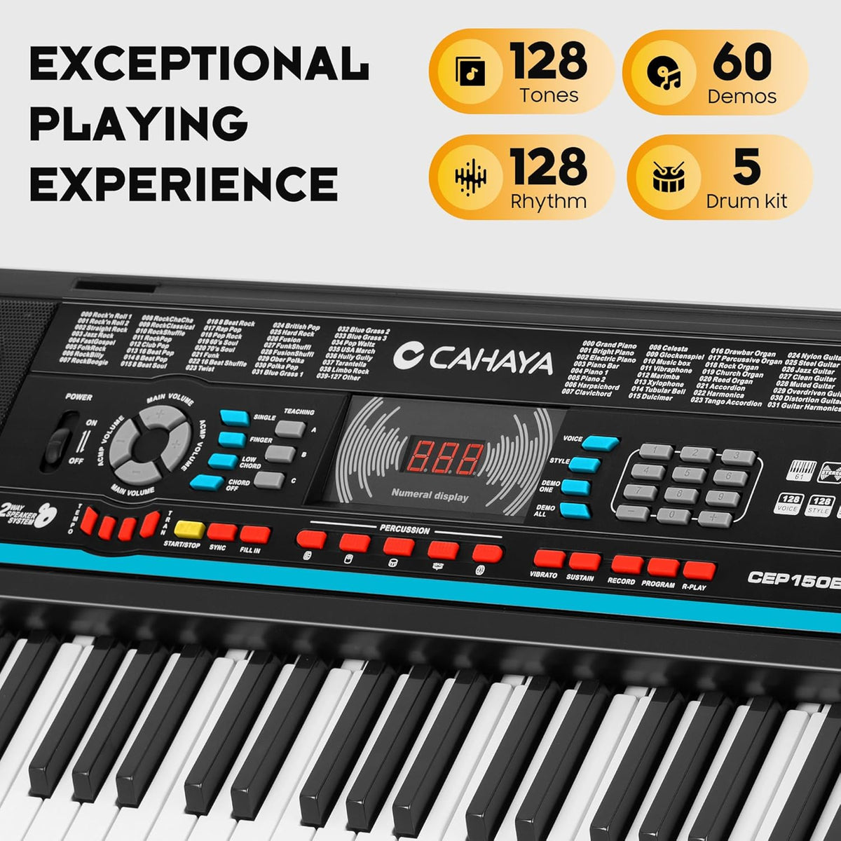 Keyboard 61 Toetsen – Pianotoetsenbord – Elektrisch Keyboard – Elektronisch Keyboard – Muziektoetsenbord – 128 Geluiden En 128 Ritmes – 3 Leermodi