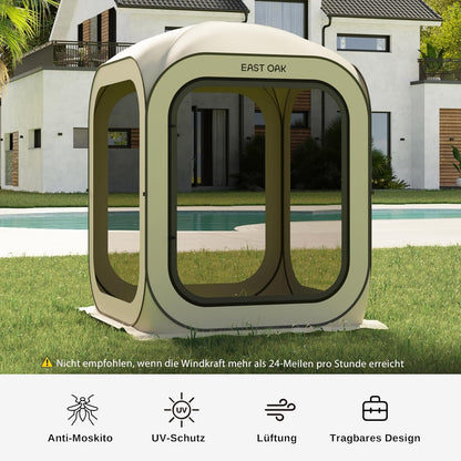EAST OAK Pop-up tent voor 1-2 personen, mini-paviljoen, opvouwbaar, tent voor camping, tuin, terras, werptent, waterdicht, UPF 50+ uv-bescherming, 360° ventilatie, anti-muggen, met draagtas, beige
