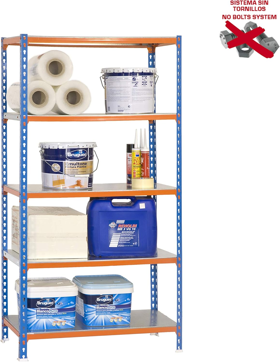 Simon Rack Stellingkast Metaal, 2000x1100x400 mm, Buigpunt 200, 5 Verstelbare Niveaus, Metalen Planken, Robuust Opslagrek voor Garage, Kelder en Werkplaats, Blauw/Oranje/Gegalvaniseerd – SimonClick