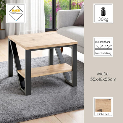 HAKU Bijzettafel eiken, zwart, MDF, metaal - Maat: B 55 cm x H 48 cm x D 55 cm, Stijl: Modern