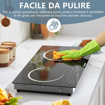 Keramische Kookplaat – Elektrische Kookplaat – Inbouw Kookplaat – 2-Pits Kookplaat – Zwarte Kookplaat – 30 cm Compact Formaat – 3600 W Vermogen – Automatische Veiligheidsuitschakeling
