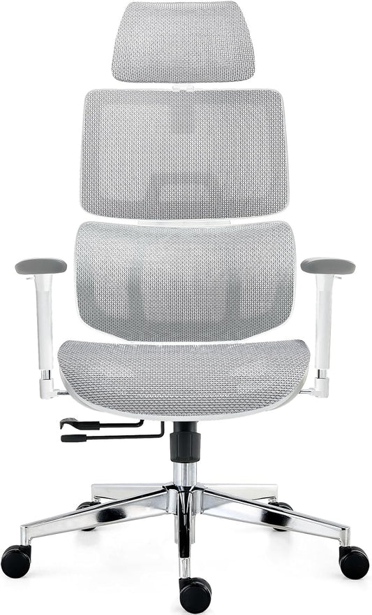 Ergonomic Office Chair, Fully Mesh Office Chair with Lumbar Support, Adjustable 3D Armrest, Headrest, Large and High Swivel Computer Chair (Effen - White)
