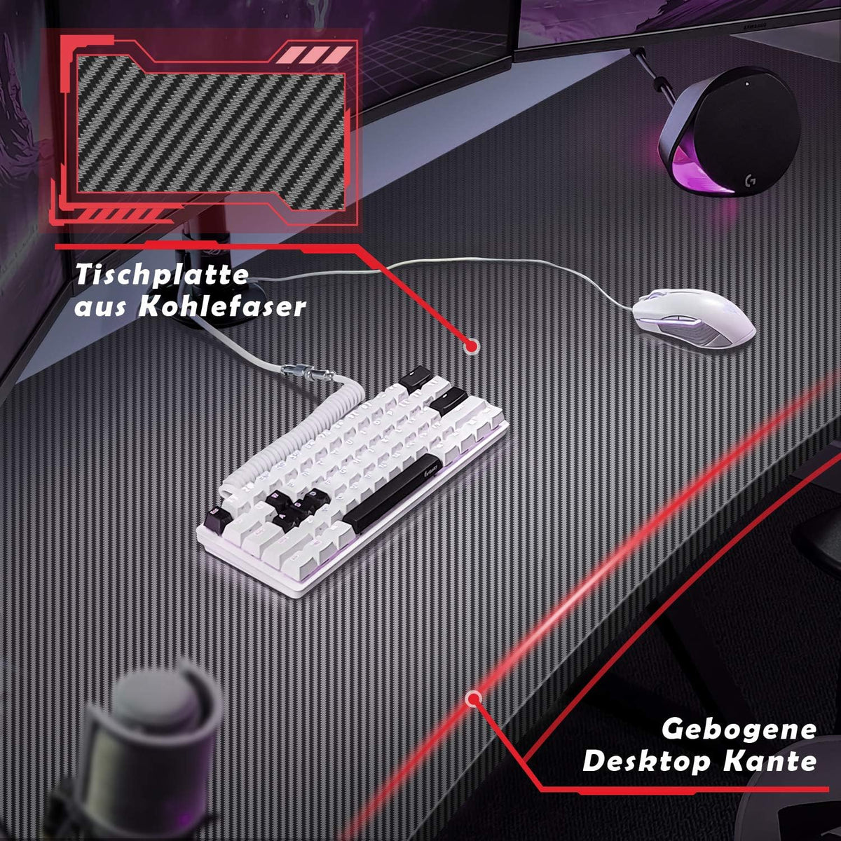 Devoko Gaiming Tafel 140 cm, gamingbureau, gamer, computertafel, ergonomisch pc-bureau met kabelopbergdoos, bekerhouder en hoofdtelefoonhouder, T-vormig (zwart, 140 x 60 x 75 cm)