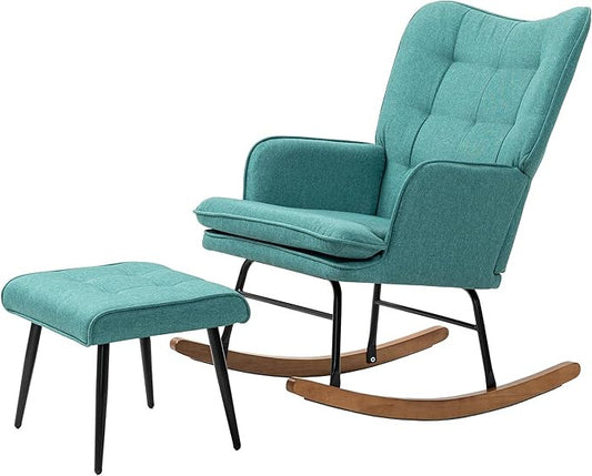 Schommelstoel – Relaxstoel – Wiegstoel – Voedingsstoel – Lounge Stoel – Donkergroen – Ergonomisch Design – Stabiel Beukenhouten Frame - QUORE