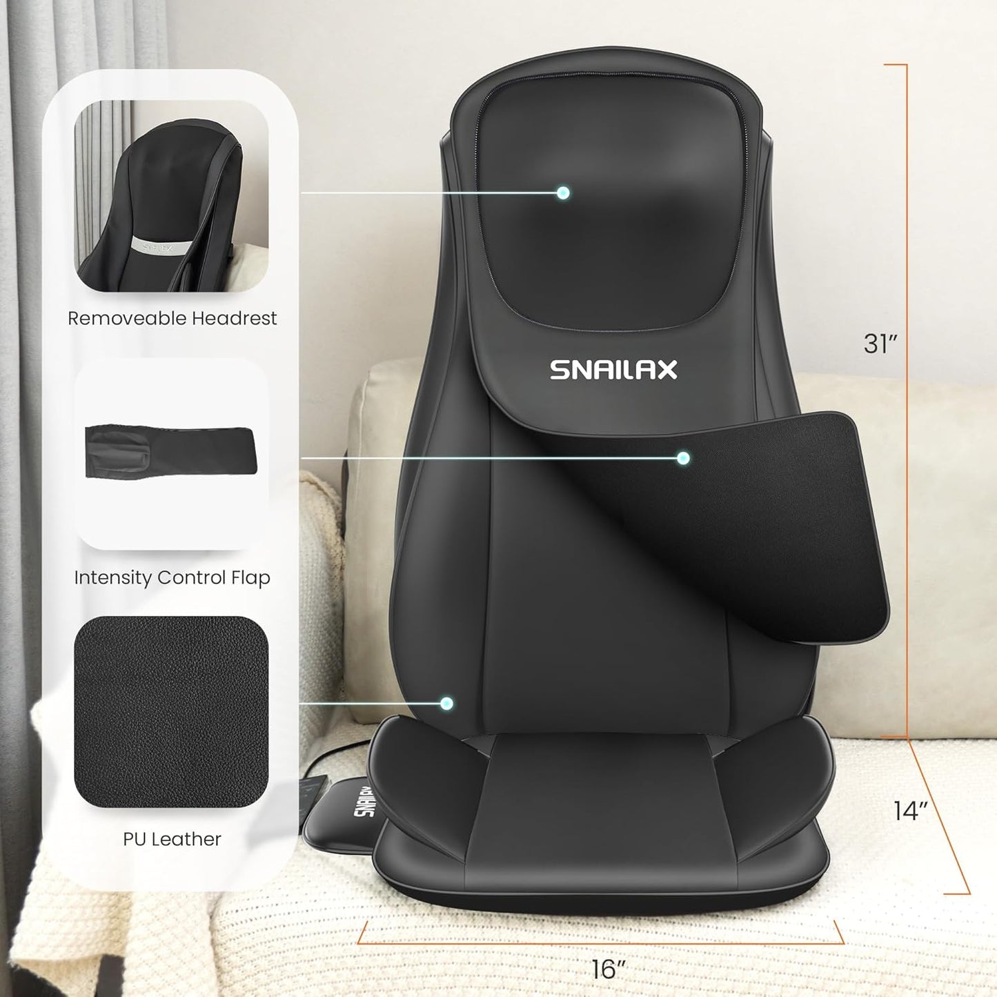 Snailax Verbeterd Shiatsu massagekussen met warmte, massagekussen met compressie, kneden, trillingen, full-body massageapparaat voor rug, nek, schouder, rugmassageapparaat, geschenken