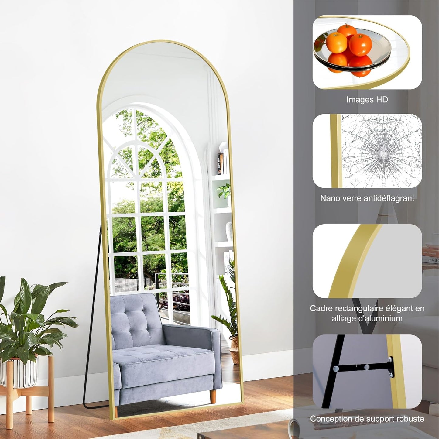 Full-body Spiegel – Staande Spiegel – Wandspiegel – Grote Spiegel – Body Spiegel – 165 x 60 cm – Aluminium Frame Goudkleurig