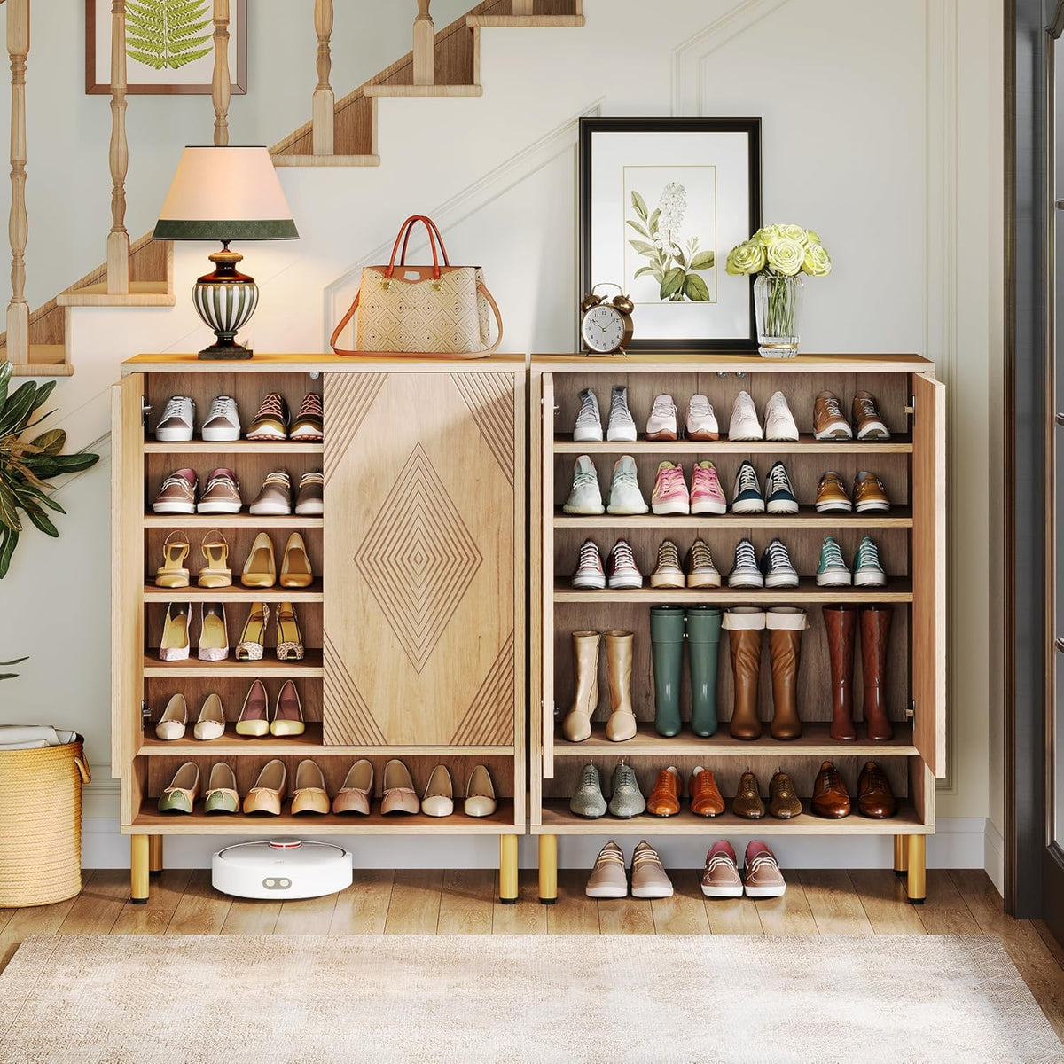 Tribesigns Shoe Cabinet with 2 Doors, 73 x 35 x 115 cm, 6 Tier Retro Shoe Rack, Shoe Drawer for 25 Pairs of Shoes Rack, Shoe Cabinet, Wooden Shelf, Organiser for Entrance, Hallway, Living Room (Brown)